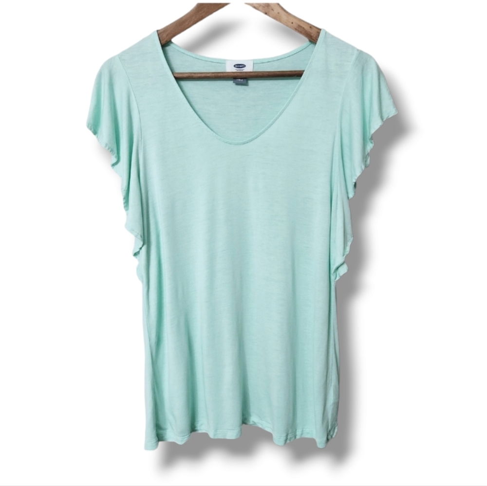 Mint Green V-neck Flutter Sleeve Tee | Old Navy | M